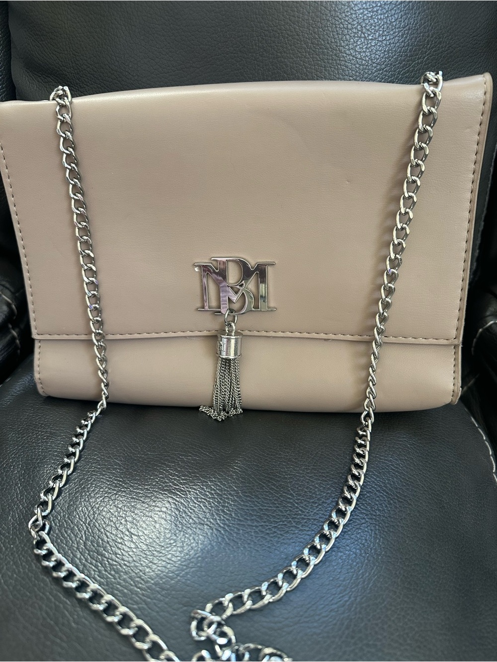 Badgley Mischka Blush Leather Chain Crossbody with Tassel